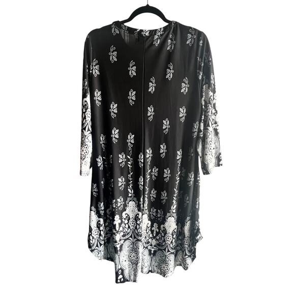 R & B Collection DRESS Women's XL Long Sleeve French Paisley Black Gray White V - Picture 3 of 9